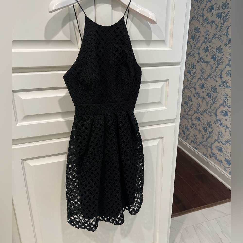 BLACK HALTER MINI DRESS